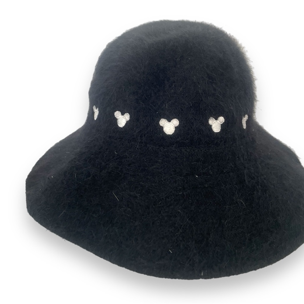 Vintage Disneyland Resort Black Rabbit Hair Wool Bucket Hat Mickey Mouse Disney